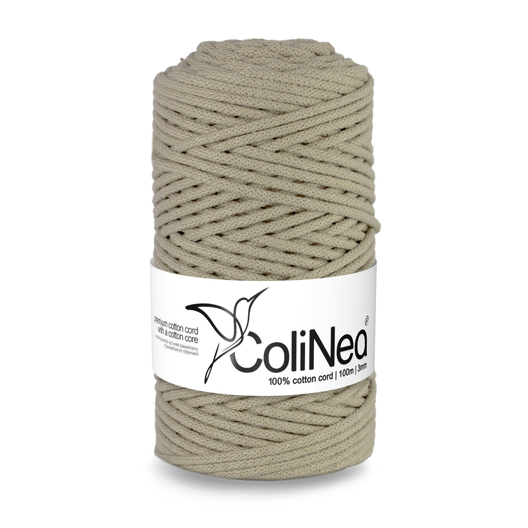 ColiNea, cordoncino in cotone con nucleo in cotone, intrecciato, 3 mm, 100 m, beige chiaro
