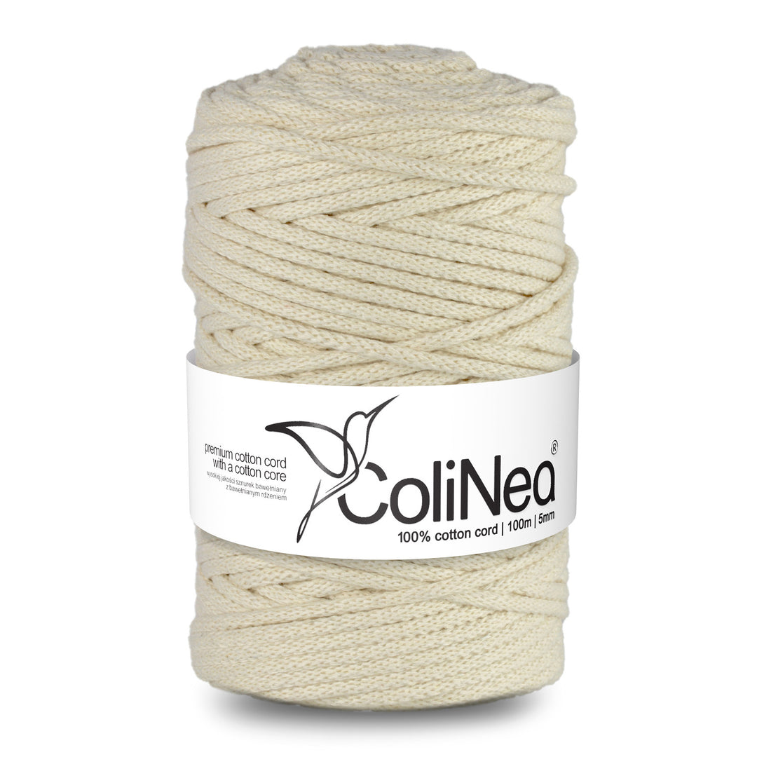 ColiNea, cordoncino in cotone con anima in cotone, intrecciato, 5mm, 100m, avorio, Uncinetto