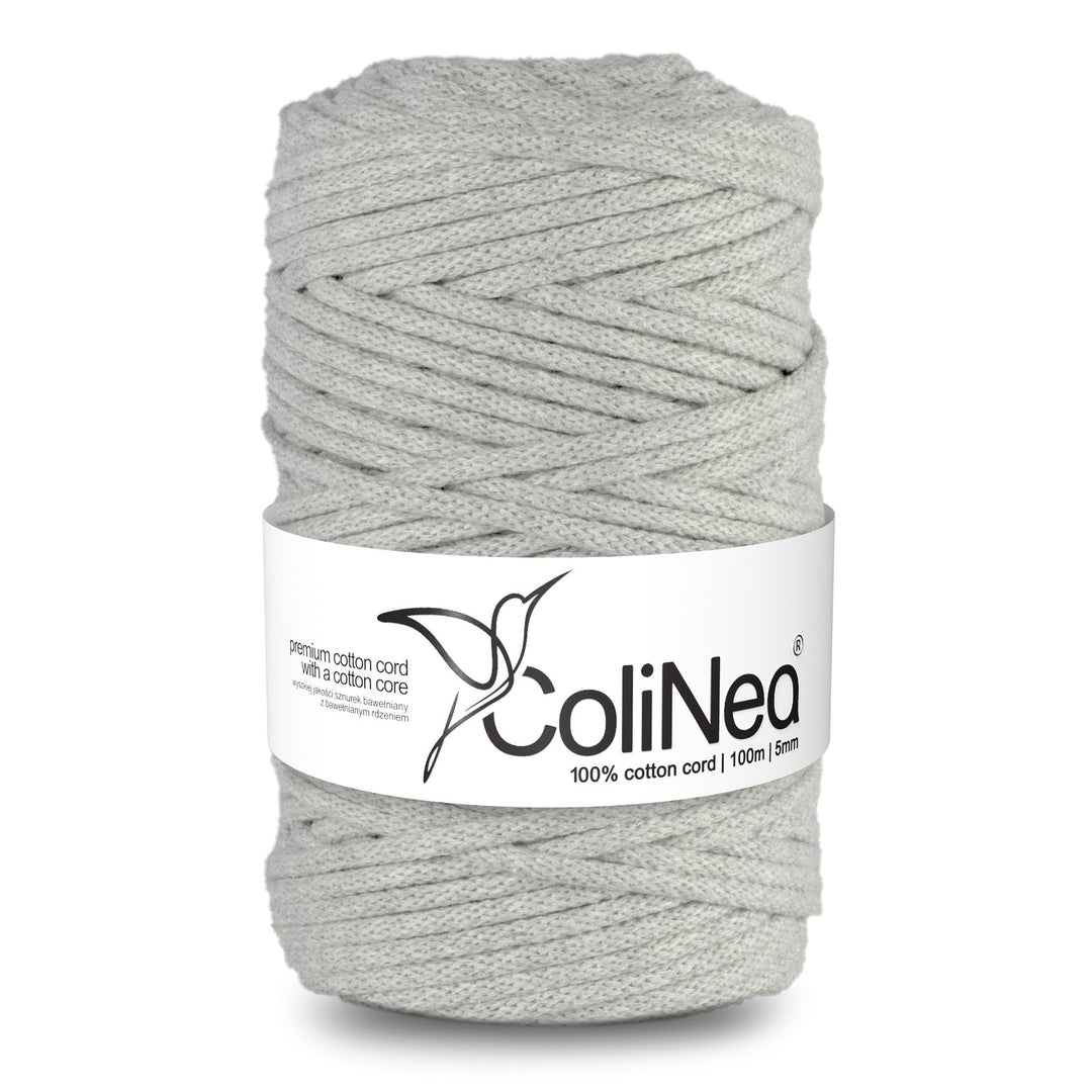 ColiNea, cordino in cotone con anima in cotone, intrecciato, 5mm, 100m, grigio chiaro