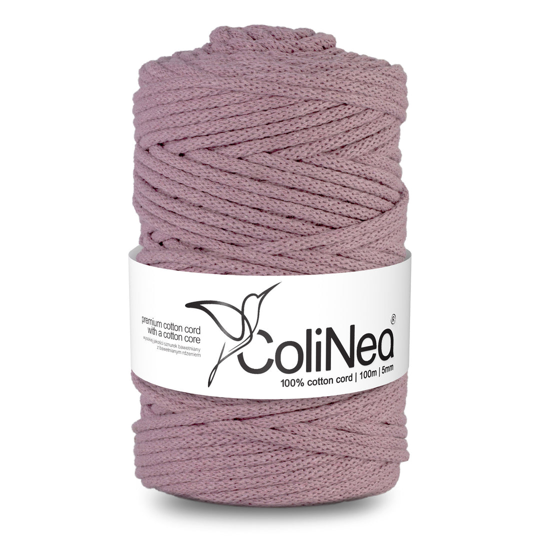 ColiNea, cordoncino in cotone con anima in cotone, intrecciato, 5mm, 100m, rosa sporco, Unicetto