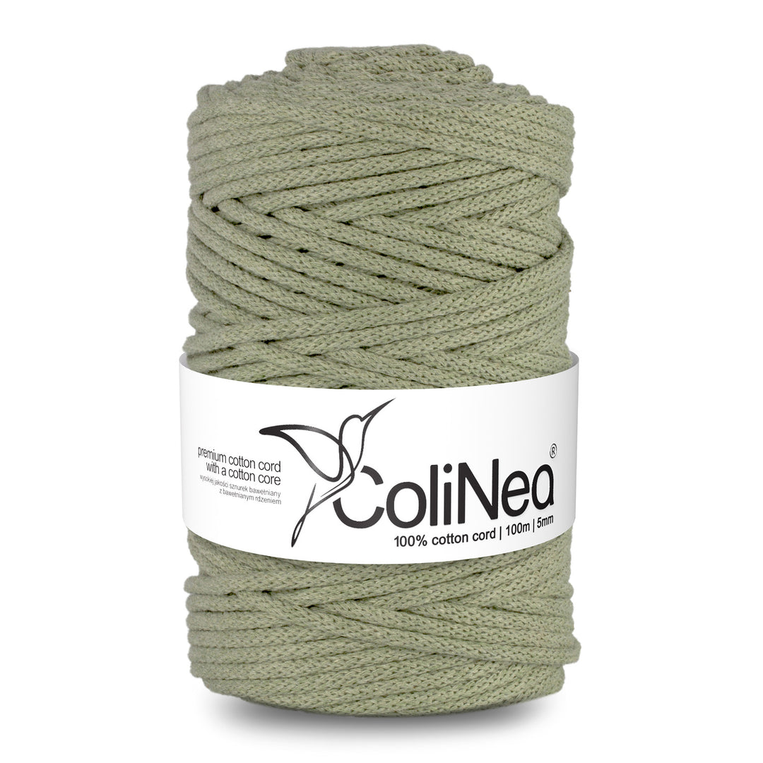 ColiNea, cordino in cotone con anima in cotone, intrecciato, 5mm, 100m, verde oliva