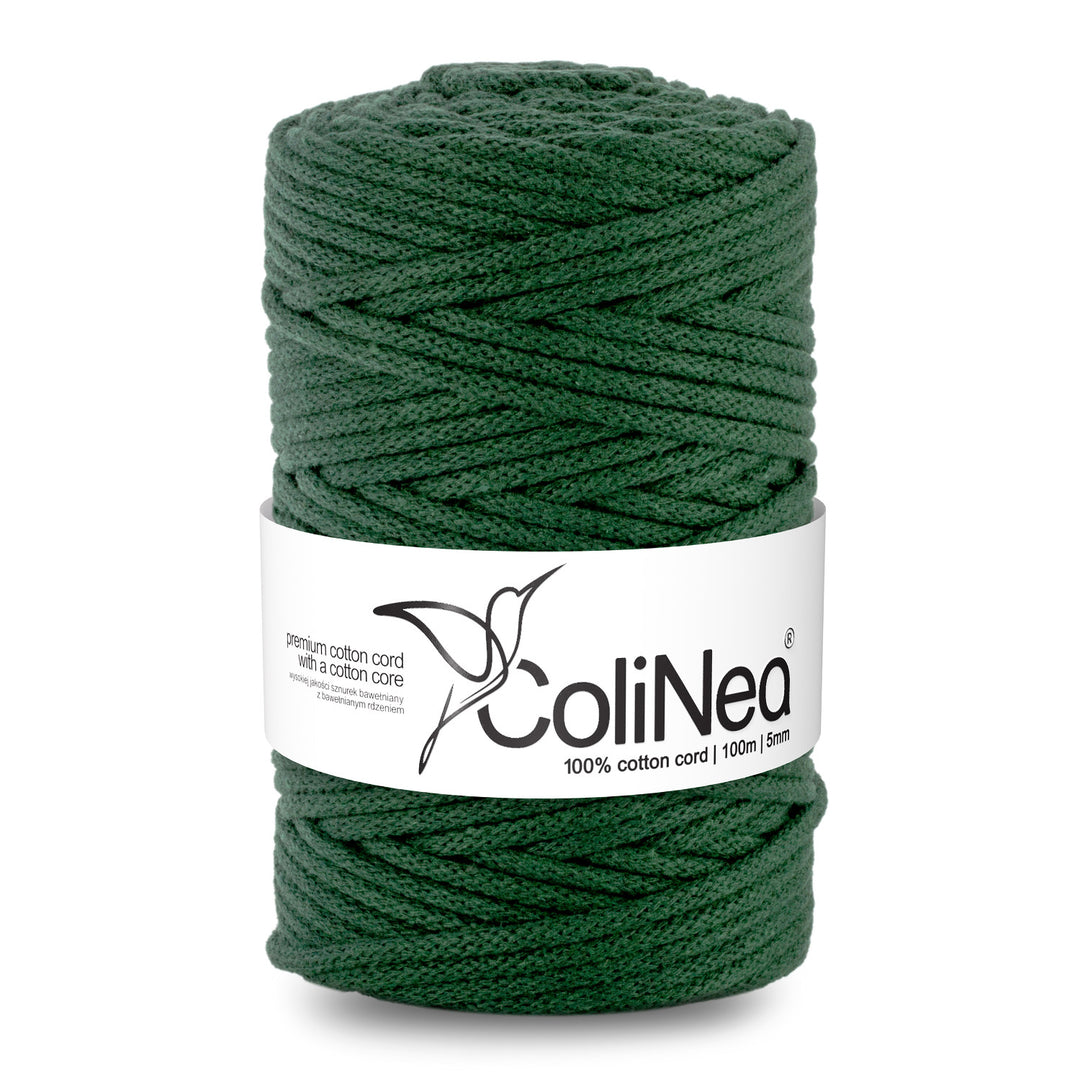ColiNea, cordino in cotone con anima in cotone, intrecciato, 5mm, 100m, verde bottiglia