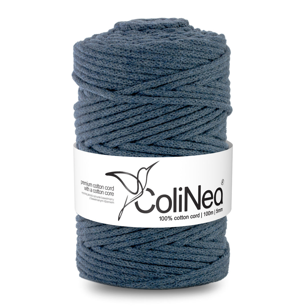 ColiNea, cordoncino in cotone con anima in cotone, intrecciato, 5mm, 100m, denim chiaro
