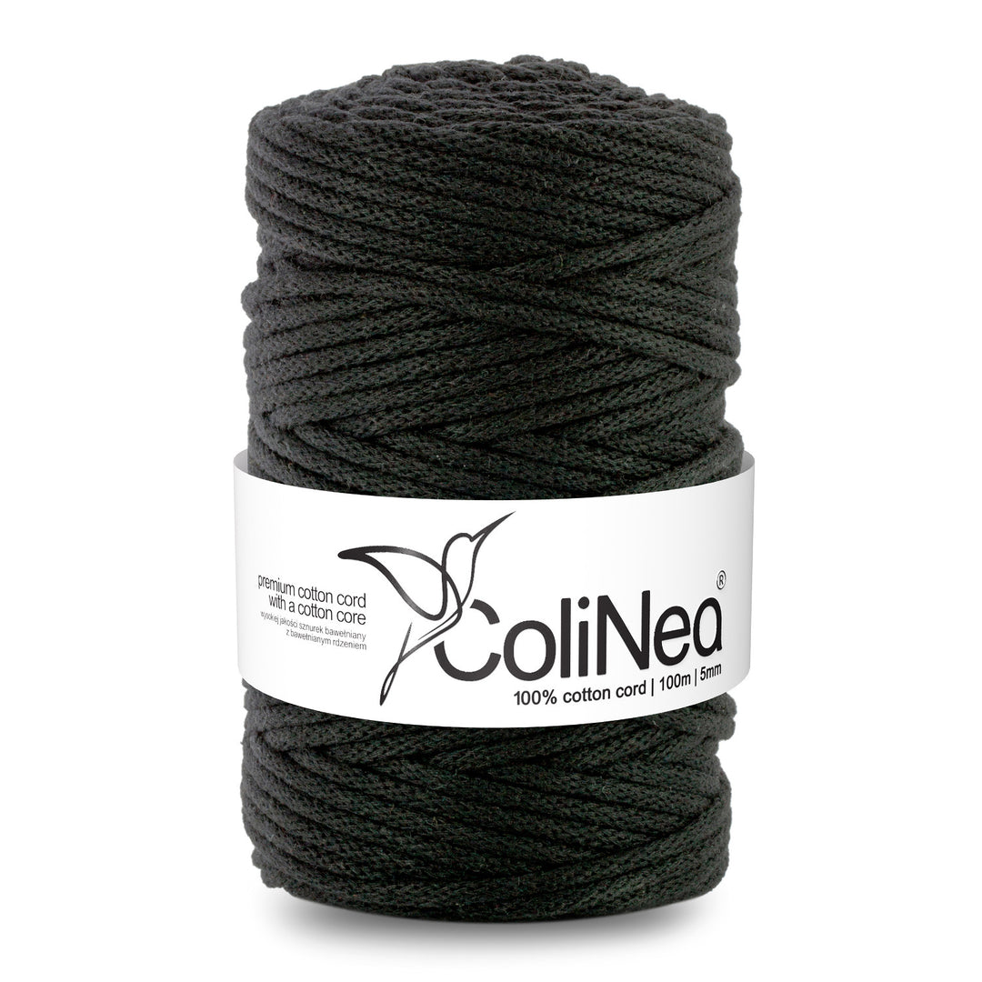 ColiNea, cordino in cotone con anima in cotone, intrecciato, 5 mm, 100 m, nero