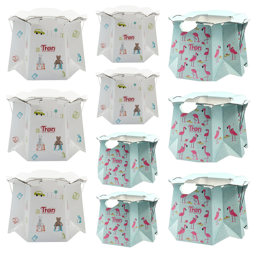 Vasino monouso Tron per bambini, orsacchiotti/frnicotteri, fino a 30 kg, set di 10 pezzi