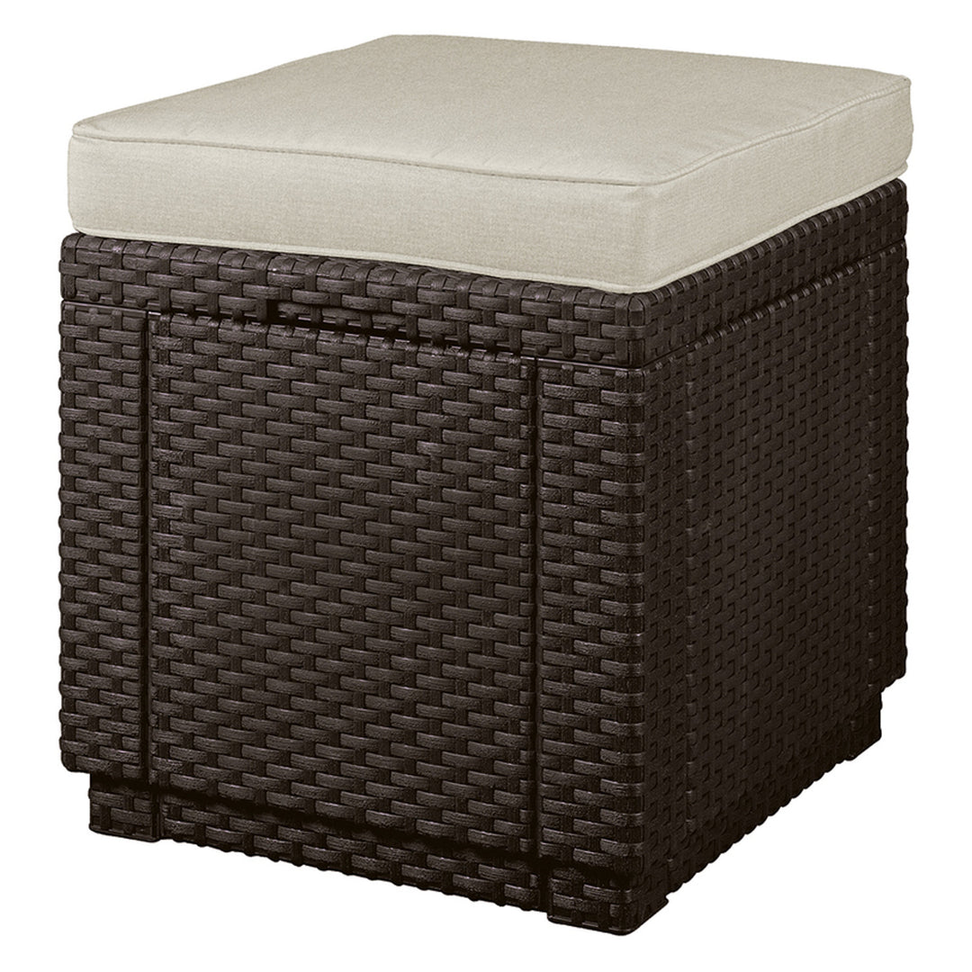 Seduta Keter, con cuscino, funzione di contenitore, marrone, Cubo con cuscino