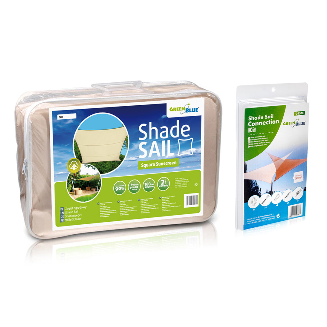 Vela ombreggiante da giardino in poliestere UV da 3,6 m quadrati VerdeBlu GB503 crema superficie idrofobica + Ferramenta di montaggio GB508