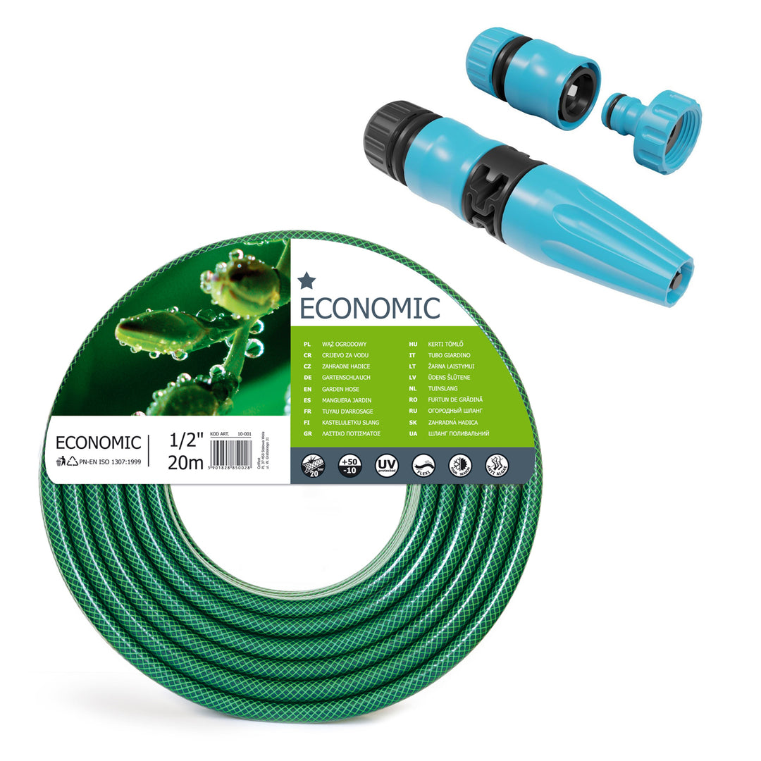 Cellfast Tubo da giardino economico da 1/2" 20m + irrigatore