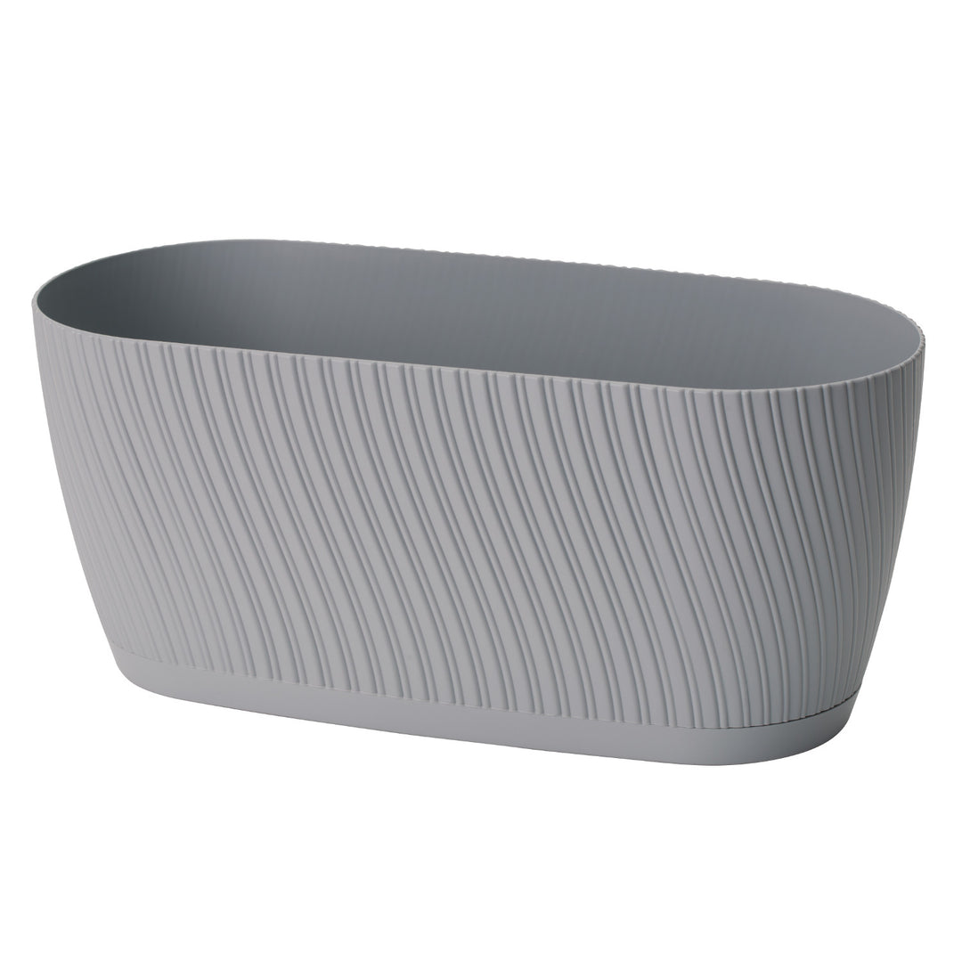 Forma - Vaso da fiori di plastica, forma ovale con sottovaso 27 cm, platino, Mika 27 Eco