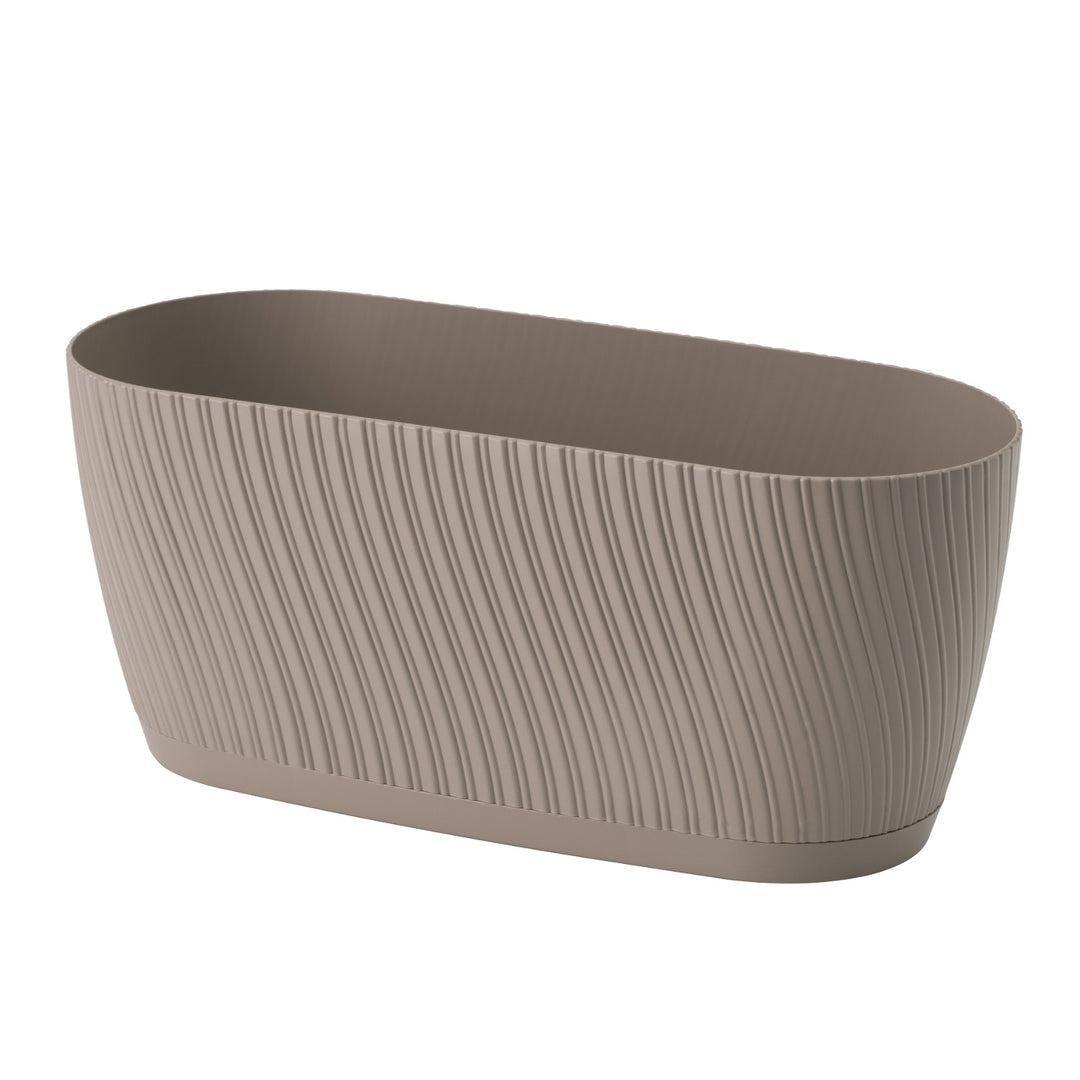 Vaso da fiori di plastica,forma ovale,con sottovaso , 27 cm, grigio-beige, Mika 27 Eco