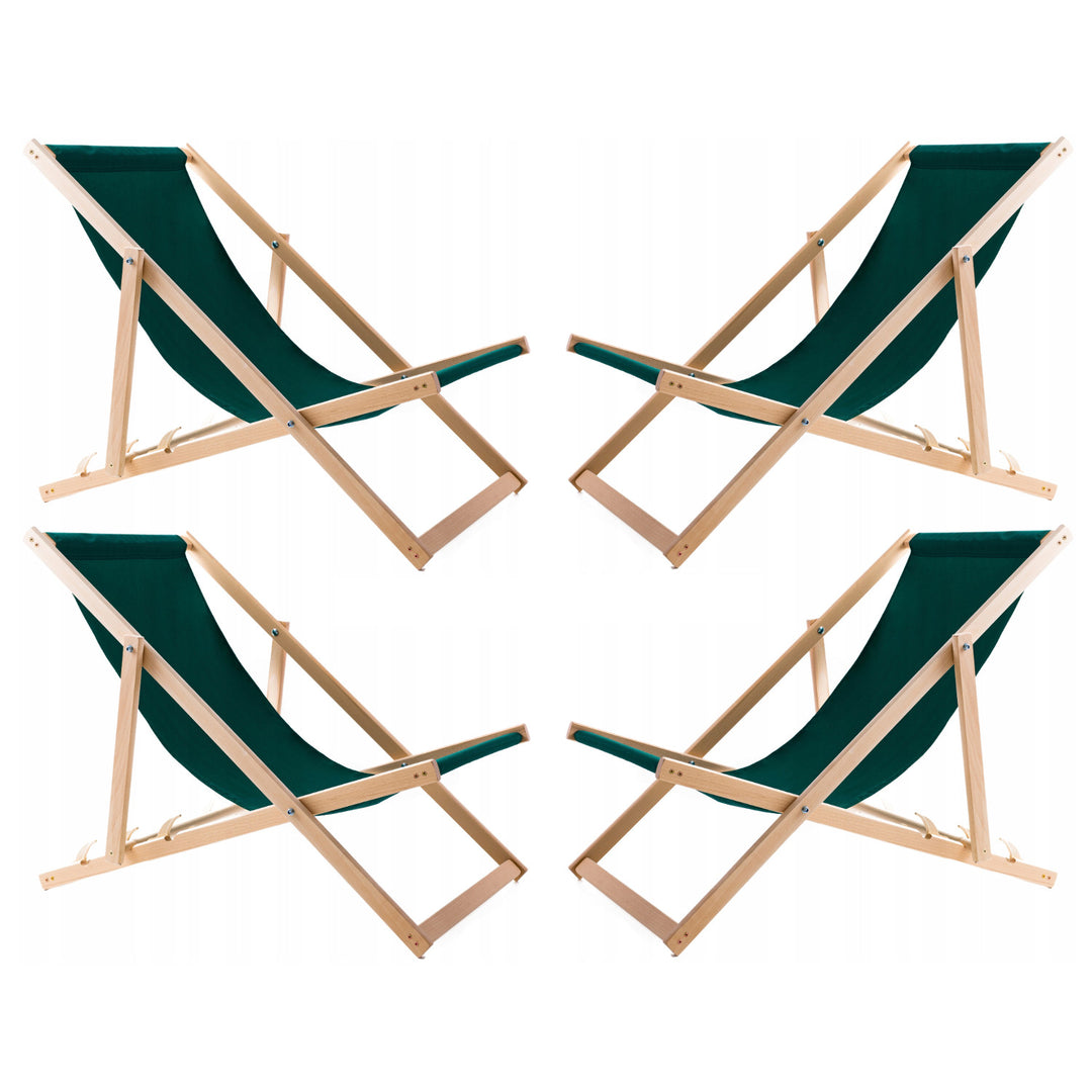 Woodok Set di 4 comode Sedie a sdraio in legno, Verdi, ideali per spiaggia, balcone, terrazzo