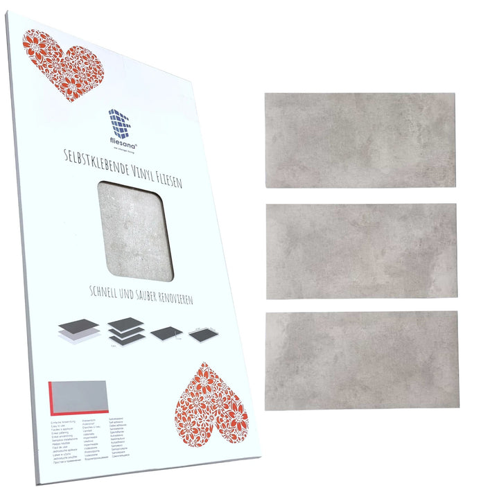 Piastrelle autoadesive per pareti e pavimenti Fliesana, set di 3, impermeabili, effetto cemento, colore grigio chiaro