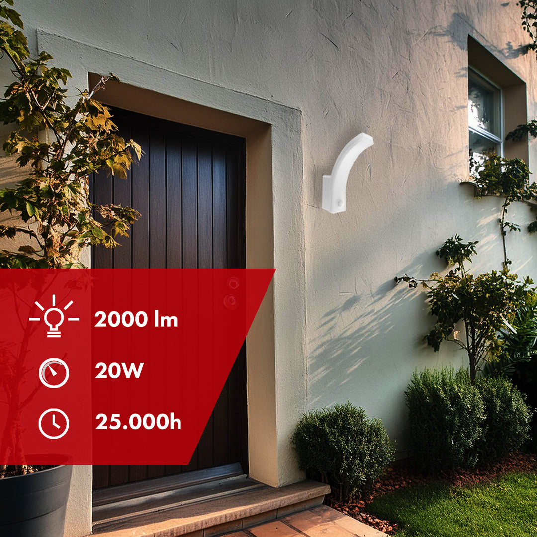 Lampada LED con sensore di movimento Maclean, sensore di movimento PIR, bianco, 20W, IP65, 2000lm, bianco neutro (4000K) MCE512 W, 4 pezzi