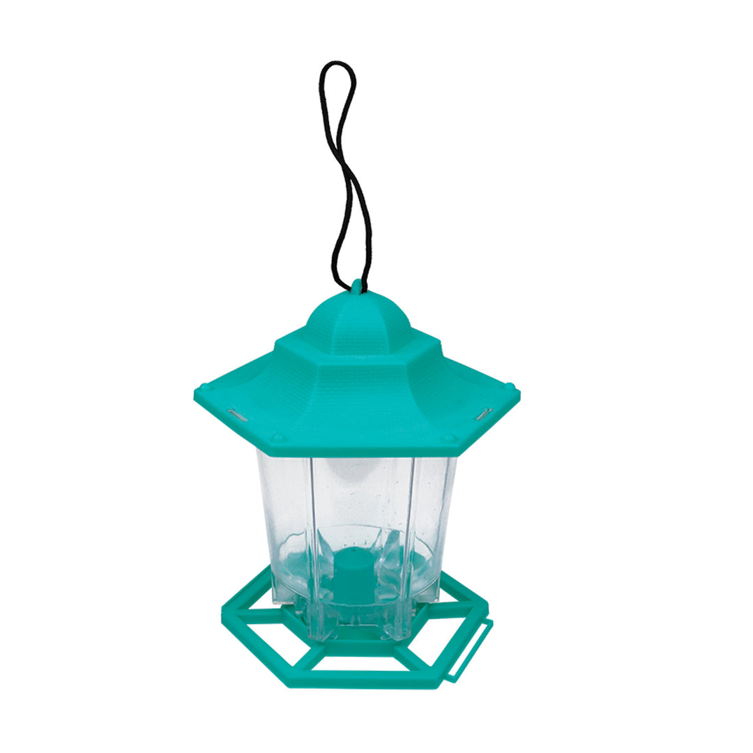 Mangiatoia con tettuccio in plastica, colore verde, dimensioni: larghezza 13 cm, altezza 18 cm, Greenmill GR2026