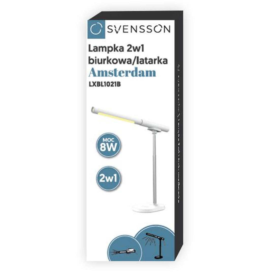 Lampada da ufficio / torcia Svensson, 2 in 1, potenza 8W, ricarica USB-C, controllo della luminosità, LXBL1021B