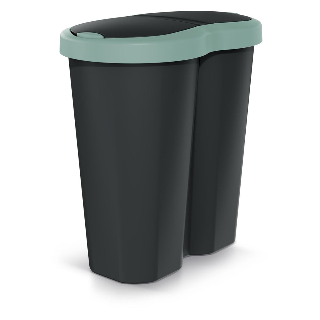 Cestino Compacta R Duo, verde/nero, capacità 40L, uno scomparto, due coperchi, NDRF40-5575C_S411