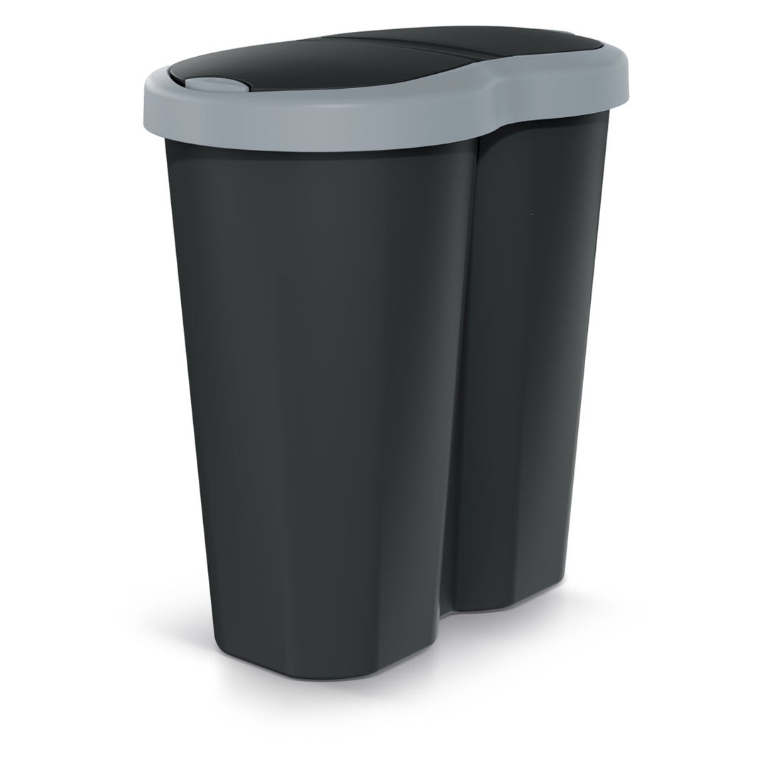 Cestino Compacta R Duo, grigio/nero, capacità 40L, uno scomparto, due coperchi, NDRF40-429U_S411