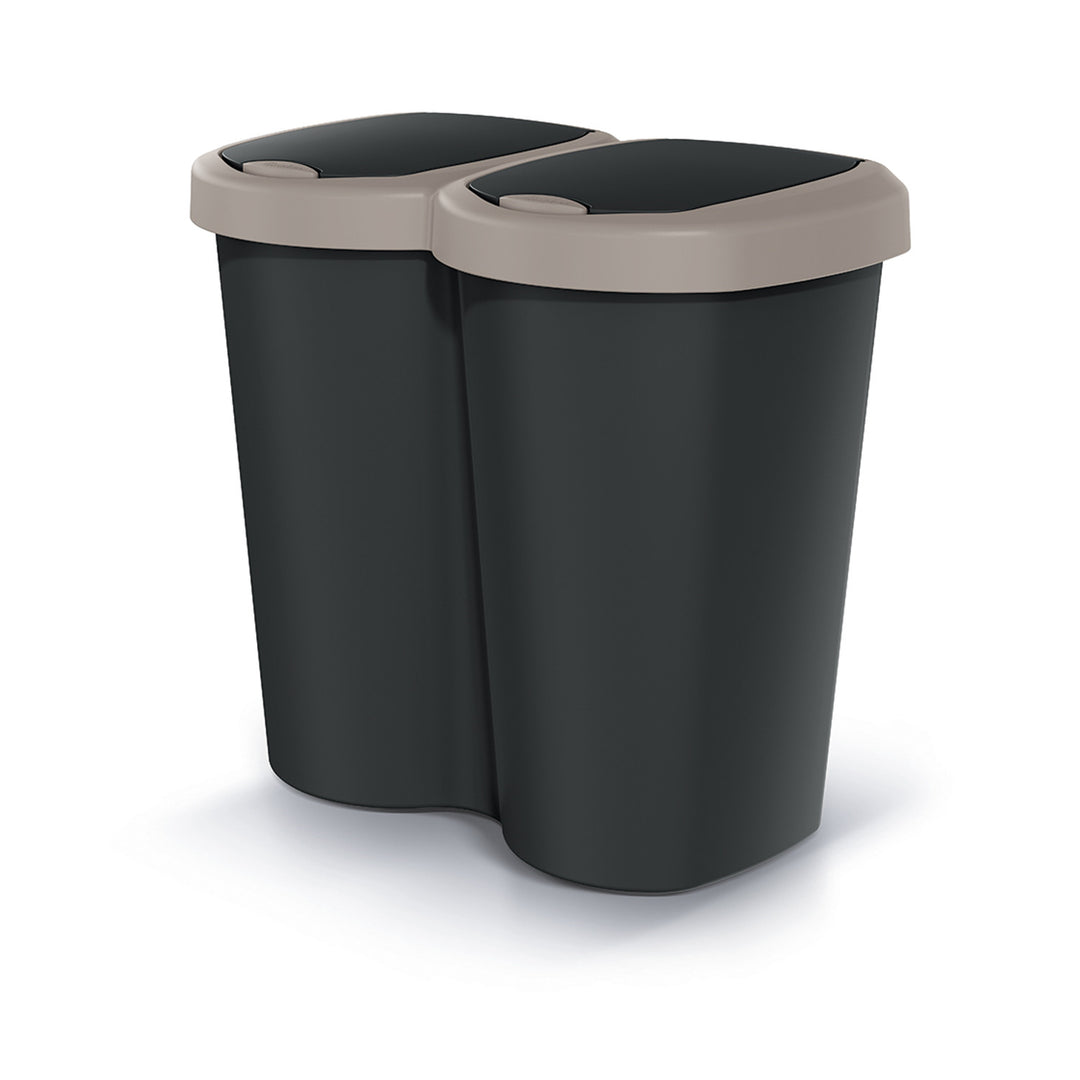 Cestino per rifiuti Compacta B Duo, marrone/nero, capacità 40L, un vano, due coperchi, versione a parete, NDBS40-WG5C_S411
