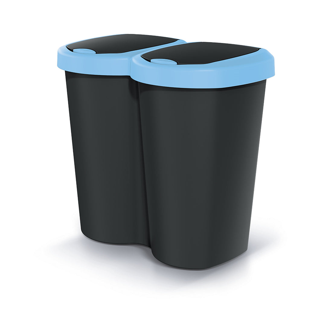 Cestino per rifiuti Compacta B Duo, blu/nero, capacità 40L, un vano, due coperchi, versione a parete, NDBS40-2717C_S411