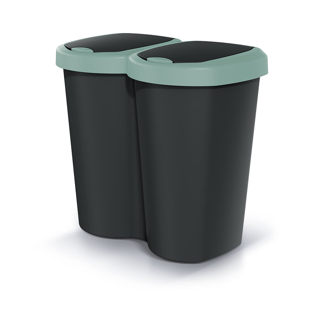 Cestino per rifiuti Compacta B Duo, verde/nero, capacità 40L, un vano, due coperchi, versione a parete, NDBS40-5575C_S411