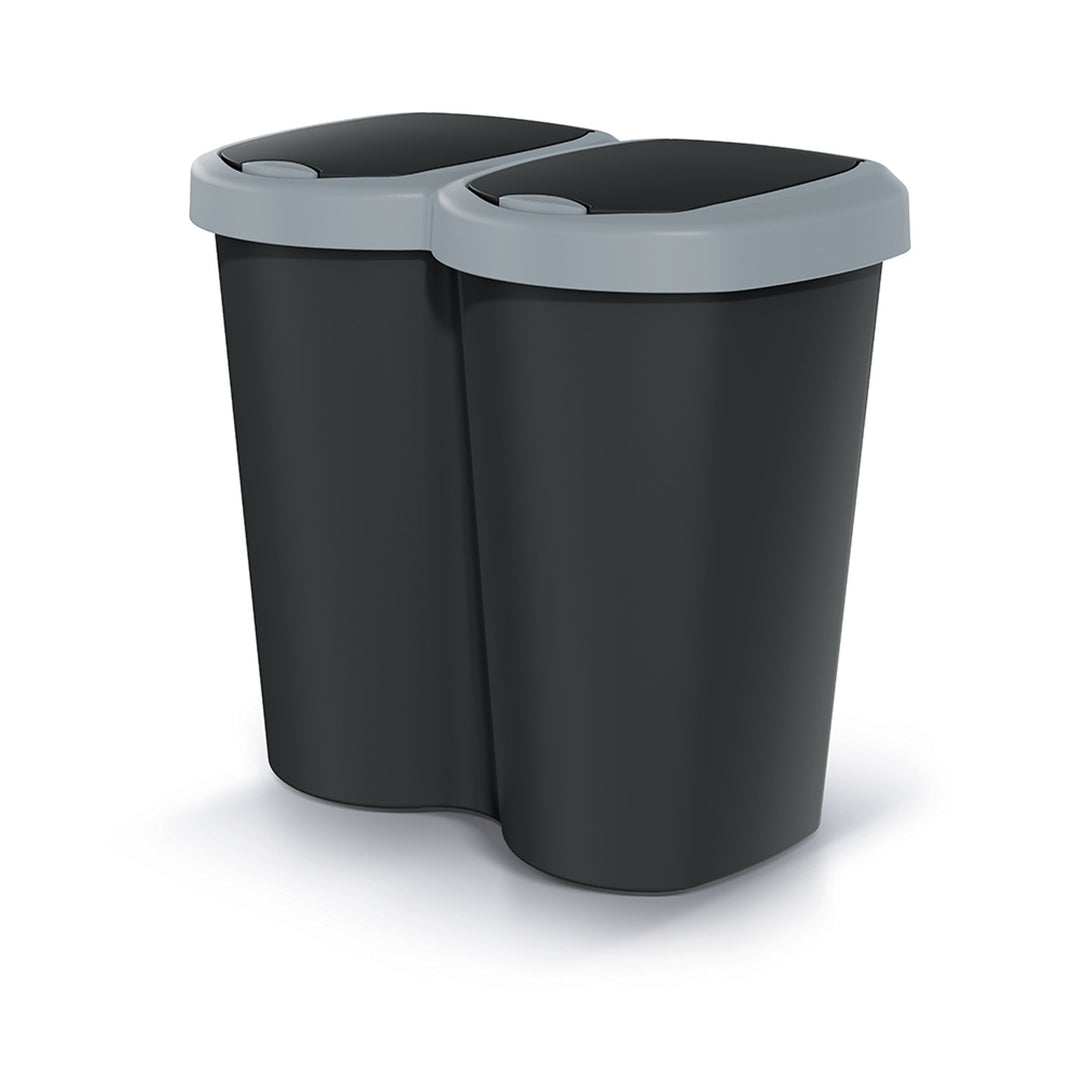 Cestino per rifiuti Compacta B Duo, grigio/nero, capacità 40L, un vano, due coperchi, versione a parete, NDBS40-429U_S411