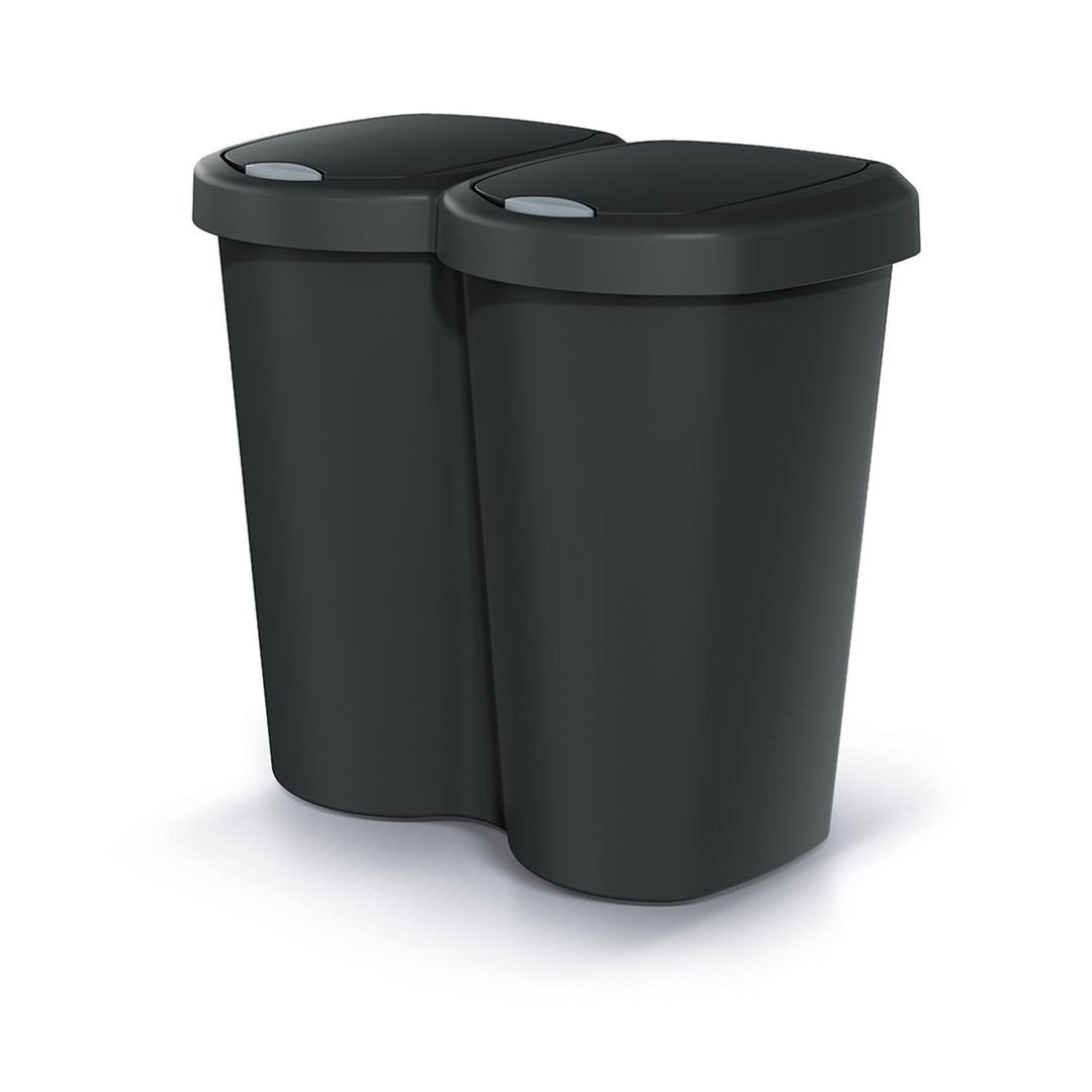 Cestino per rifiuti Compacta B Duo, nero, capacità 40L, un vano, due coperchi, versione a parete, NDBS40-S411