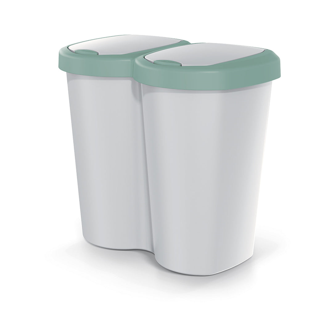 Cestino per rifiuti Compacta B Duo, verde/ashmere, capacità 40L, un vano, due coperchi, versione a parete, NDBS40-5575C_427C