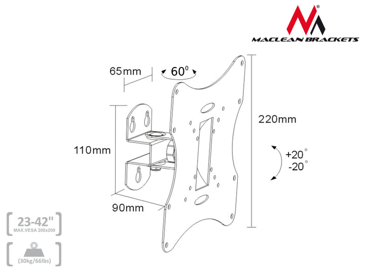 Supporto Universale da parete  per TV (Plasma LED LCD) da 23 fino a 50" Maclean MC-501A S