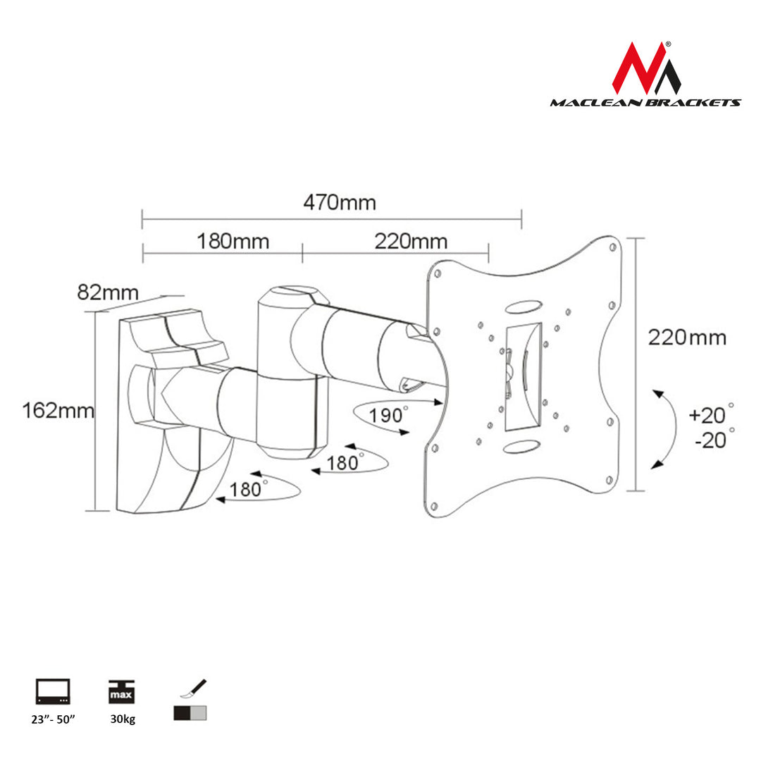 Supporto Universale a Muro per TV da 23 fino a 50" Regolabile Maclean MC-503A S