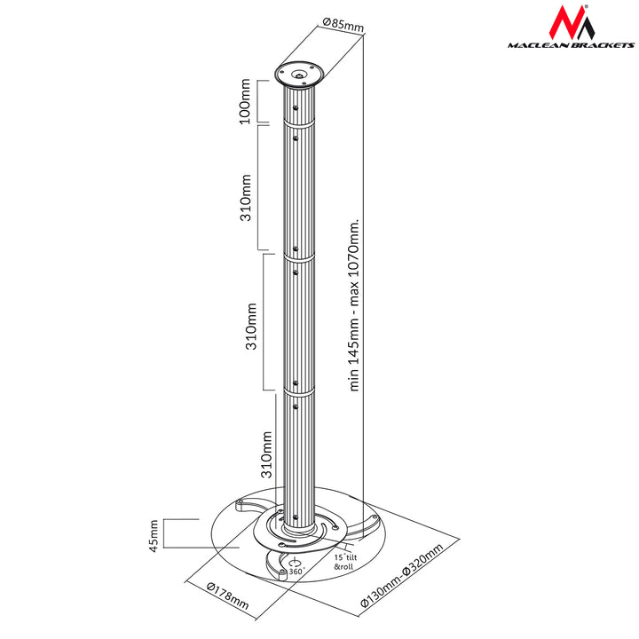 Supporto Staffa Proiettore da Soffitto Universale Maclean MC-517 S