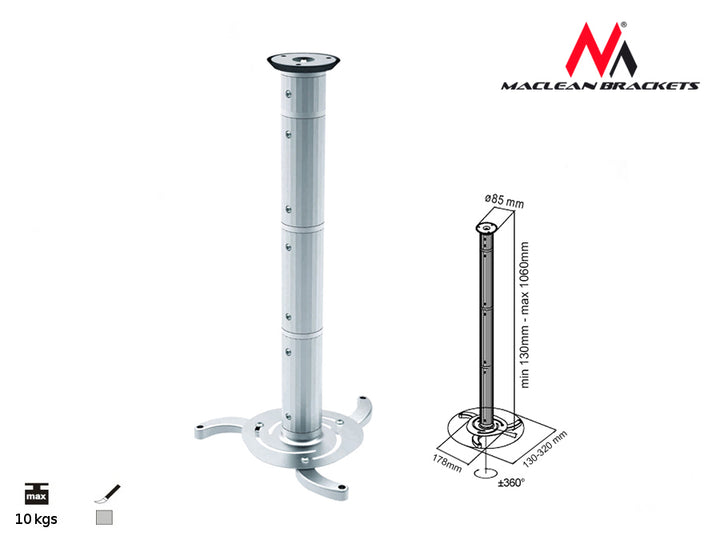 Supporto Staffa Proiettore da Soffitto Universale Maclean MC-517 S