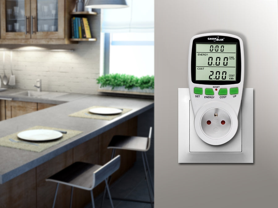 Misuratore di potenza Wattmetro display tempo di misura GreenBlue GB202