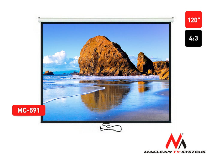 Schermo di proiezione Maclean MC-591, autobloccante, bianco opaco, a parete o a soffitto, 120", 4:3, 240x180