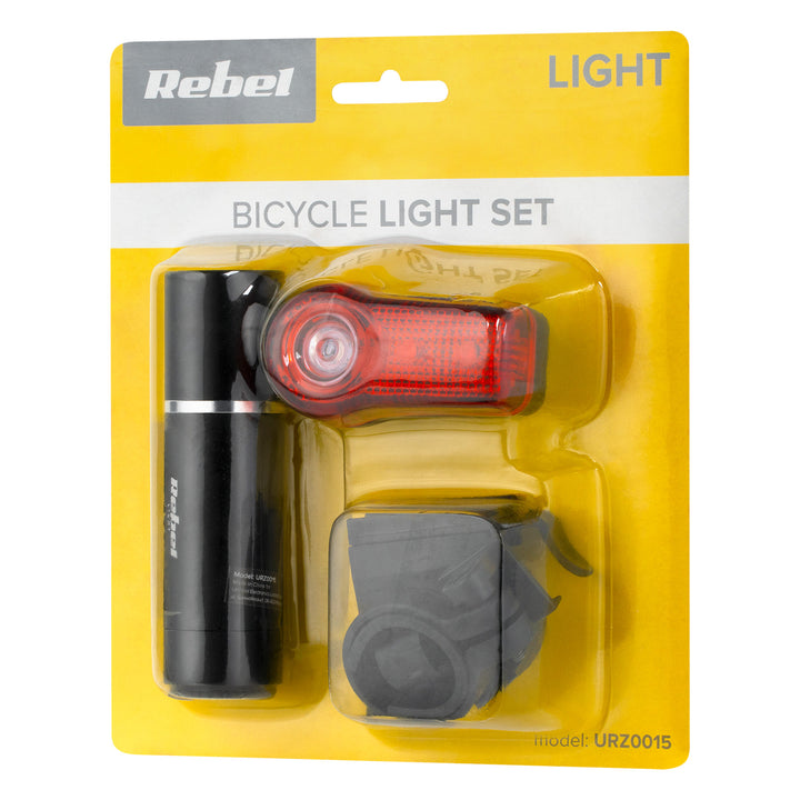 Set di luci per bicicletta URZ0015 anteriore 1x LED 3W + posteriore 3x LED alimentazione a batteria Rebel
