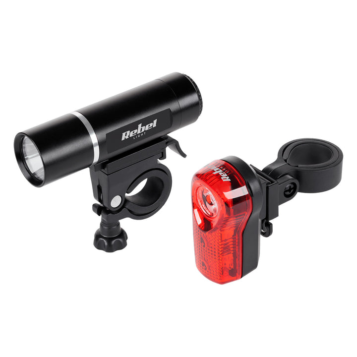 Set di luci per bicicletta URZ0015 anteriore 1x LED 3W + posteriore 3x LED alimentazione a batteria Rebel