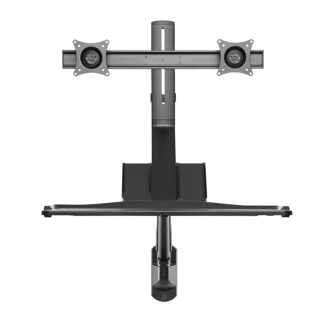 Maclean MC-633 Sit-Stand Workstation: Staffa per 2 monitor con ripiano per tastiera e staffa per computer  Molla a gas da 17-32 pollici