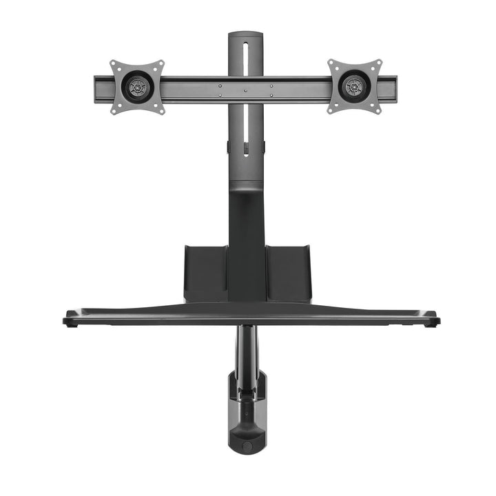 Maclean MC-633 Sit-Stand Workstation: Staffa per 2 monitor con ripiano per tastiera e staffa per computer  Molla a gas da 17-32 pollici