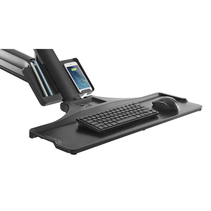 Maclean MC-633 Sit-Stand Workstation: Staffa per 2 monitor con ripiano per tastiera e staffa per computer  Molla a gas da 17-32 pollici