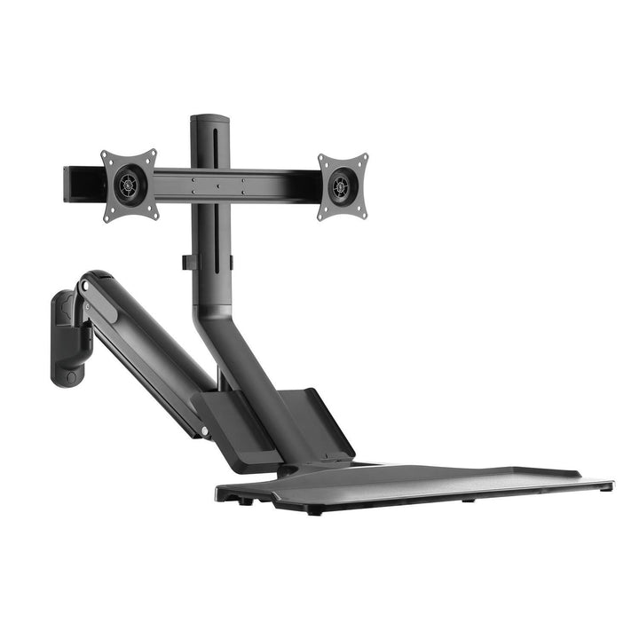 Maclean MC-633 Sit-Stand Workstation: Staffa per 2 monitor con ripiano per tastiera e staffa per computer  Molla a gas da 17-32 pollici