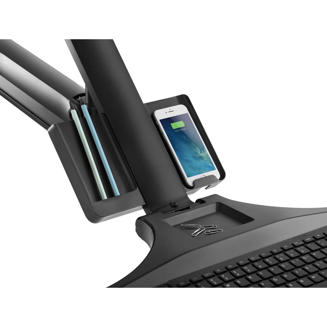 Maclean MC-633 Sit-Stand Workstation: Staffa per 2 monitor con ripiano per tastiera e staffa per computer  Molla a gas da 17-32 pollici