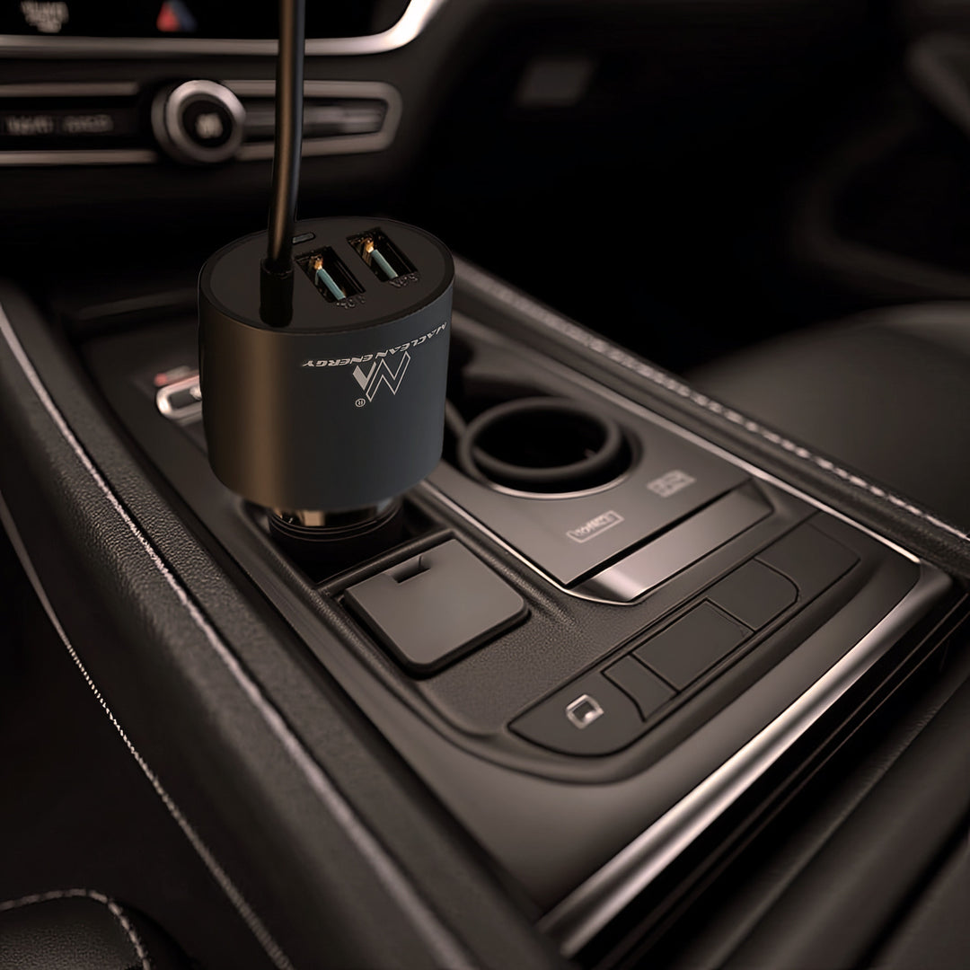 Caricabatteria Auto a Due Porte USB con Cavo Spirale 1.8m Lightning