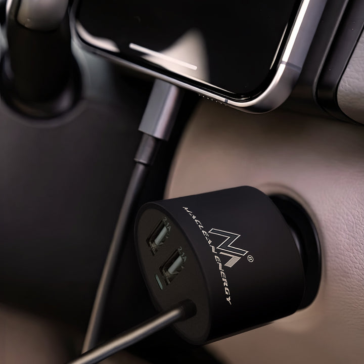 Caricabatteria Auto a Due Porte USB con Cavo Spirale 1.8m Lightning