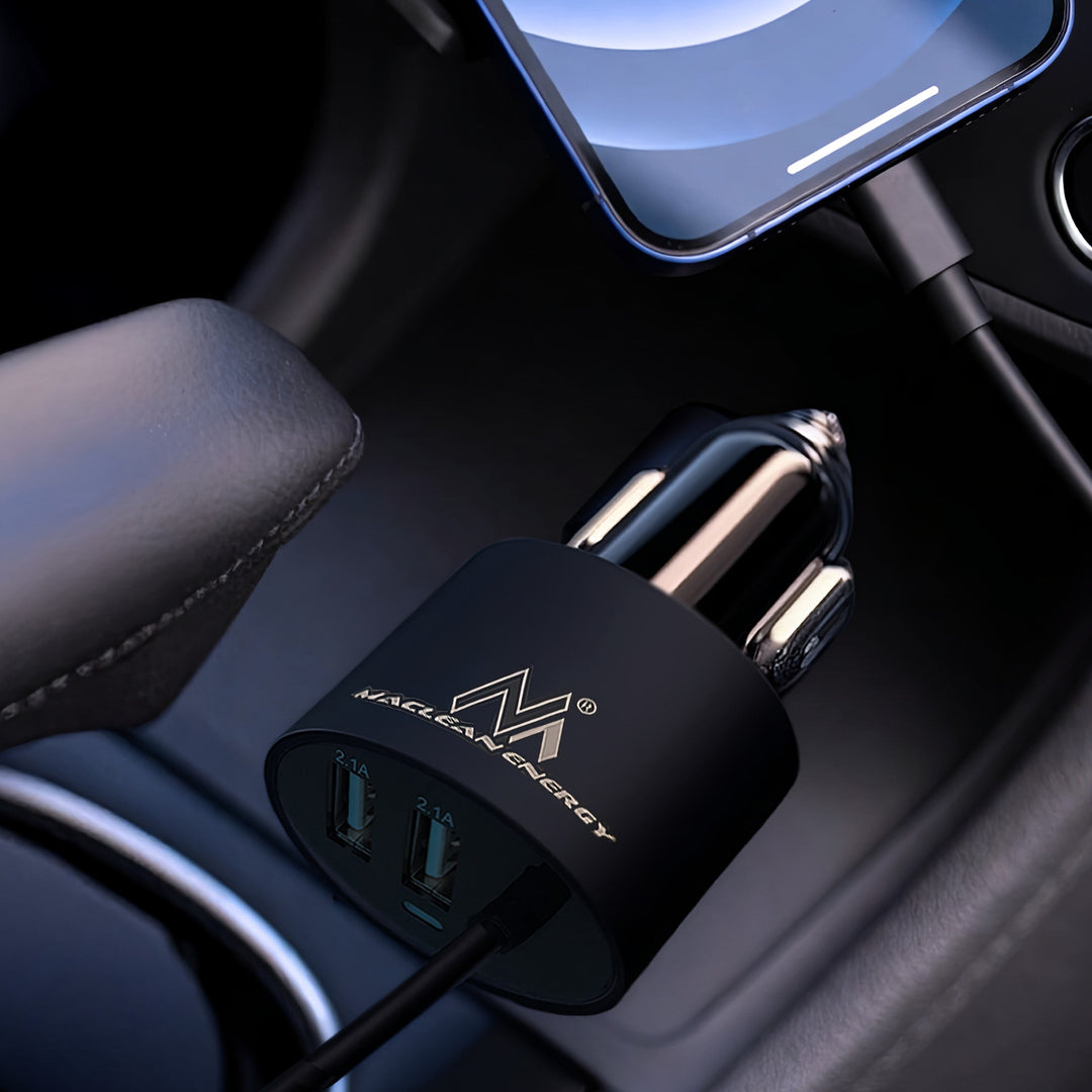 Caricabatteria Auto a Due Porte USB con Cavo Spirale 1.8m Lightning