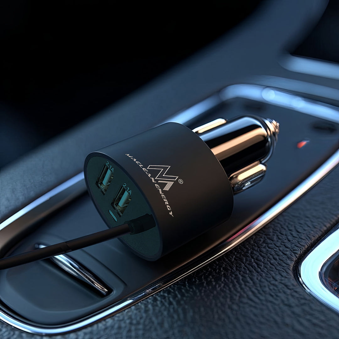 Caricabatteria Auto a Due Porte USB con Cavo Spirale 1.8m Lightning