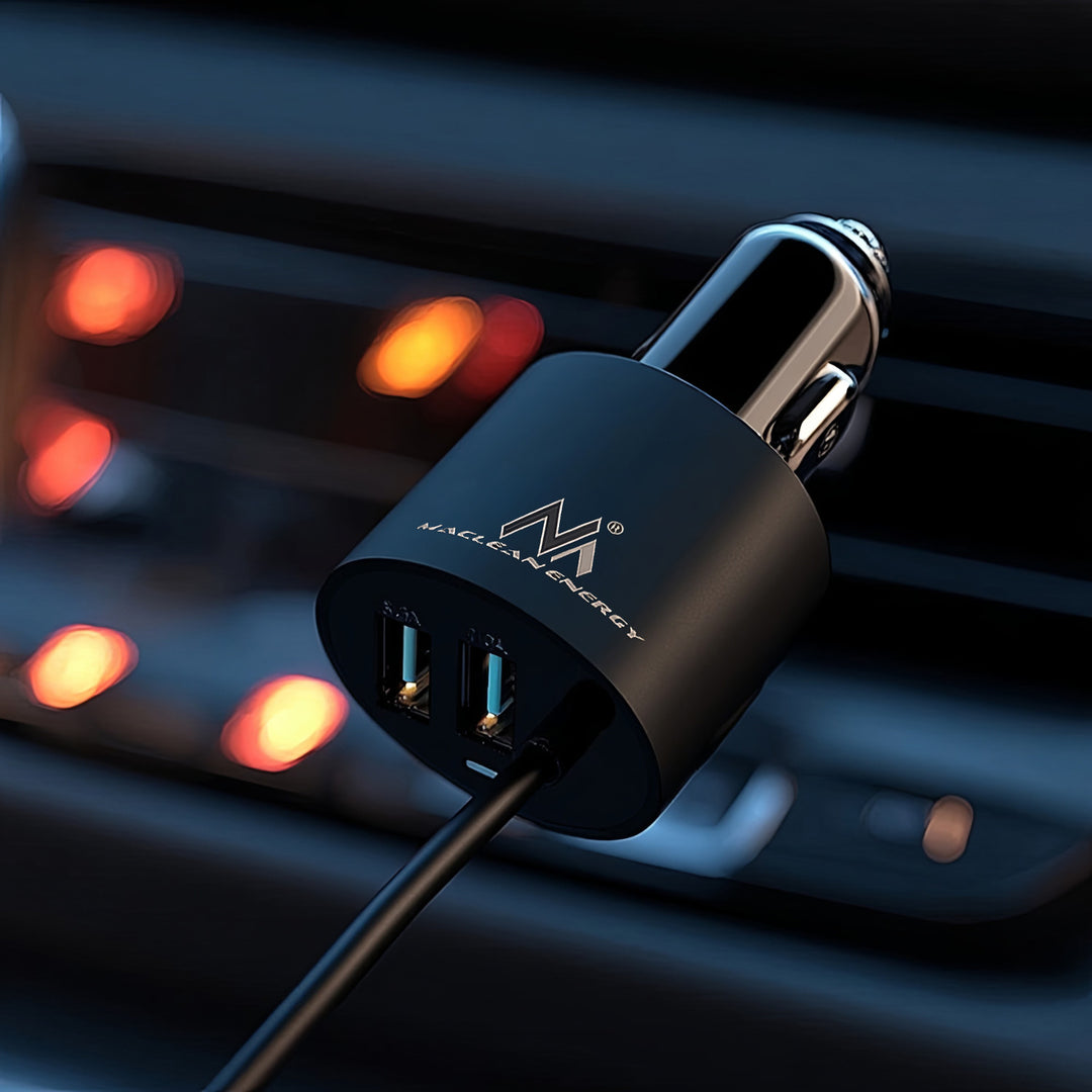 Caricabatteria Auto a Due Porte USB con Cavo Spirale 1.8m Lightning