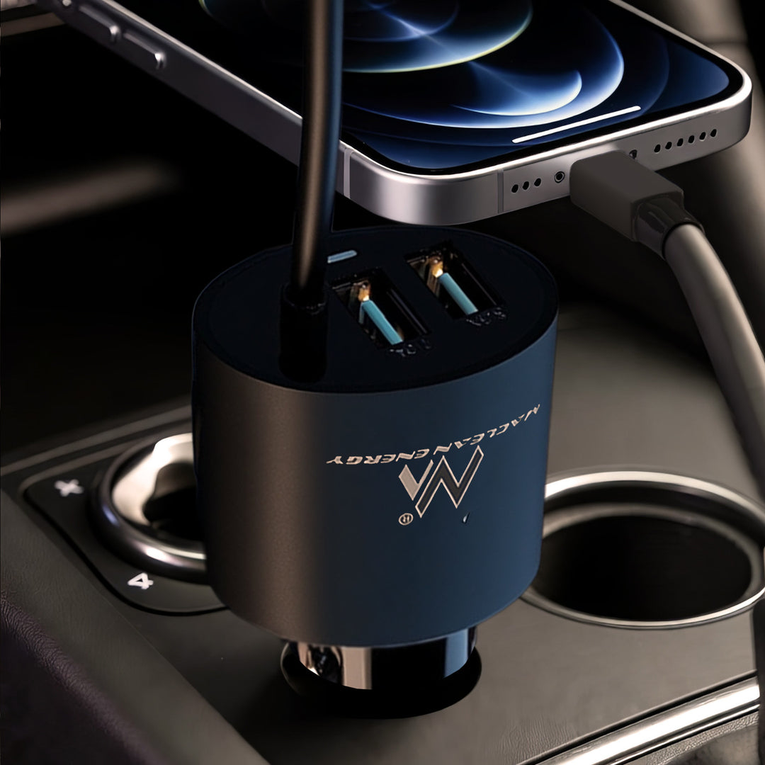 Caricabatteria Auto a Due Porte USB con Cavo Spirale 1.8m Lightning