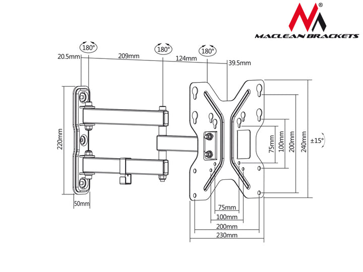 Supporto Staffa Universale da Parete per TV LED LCD 23'- 42' Maclean MC-648 Nero