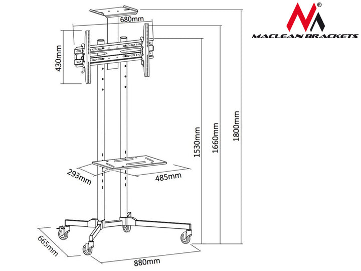 Sedia a rotelle per tavolo TV professionale max 55 kg VESA 600x400 Maclean MC-661