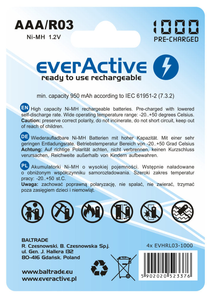 Batterie ricaricaricabili 4x R03 / AAA  everActive