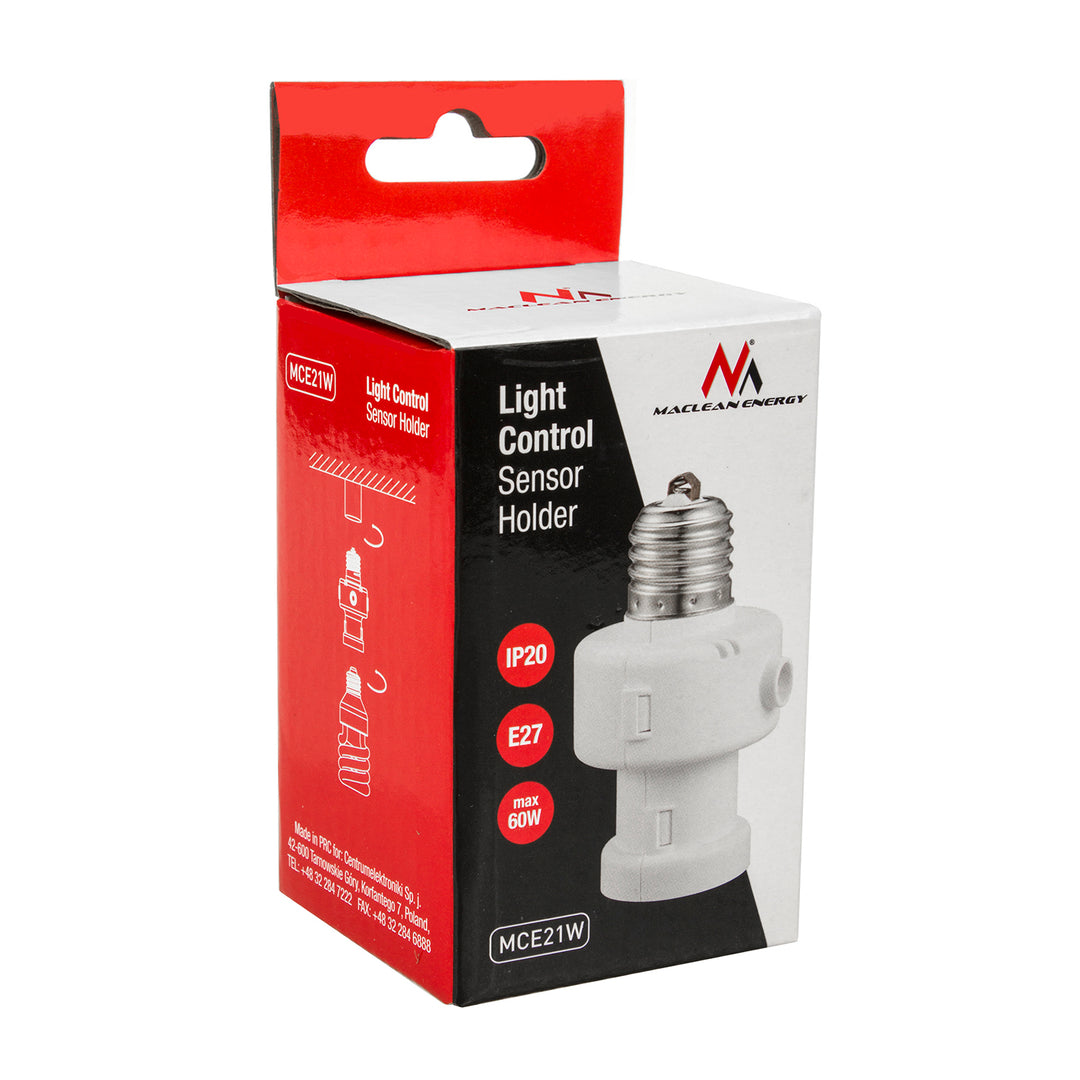 Portalampada Maclean, E27, max. 100W, con sensore crepuscolare, timer, bianco, MCE21W